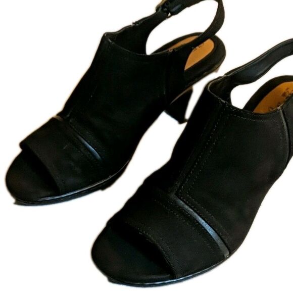 Euro Soft by Sofft Peep Toe Heel Sandals Faux Suede Viola Slingback 10M Black - Picture 8 of 12